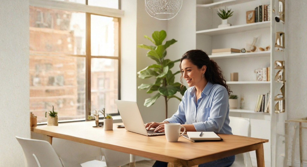 Mujer trabajando concentrada y saludable, representando el cuidado de la salud mental y cognitiva