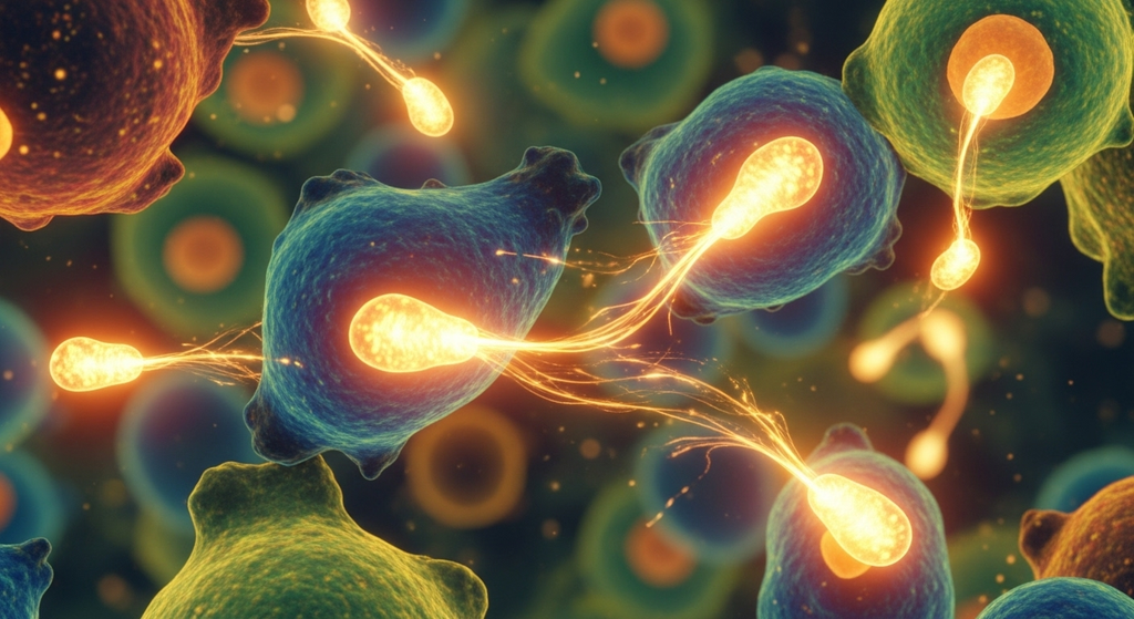 Células humanas saludables con mitocondrias activas produciendo energía - nutrición celular