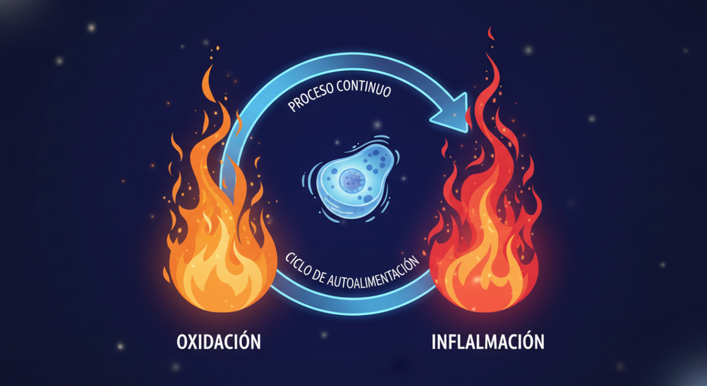 Círculo vicioso oxidación inflamación oxinflamación envejecimiento celular acelerado